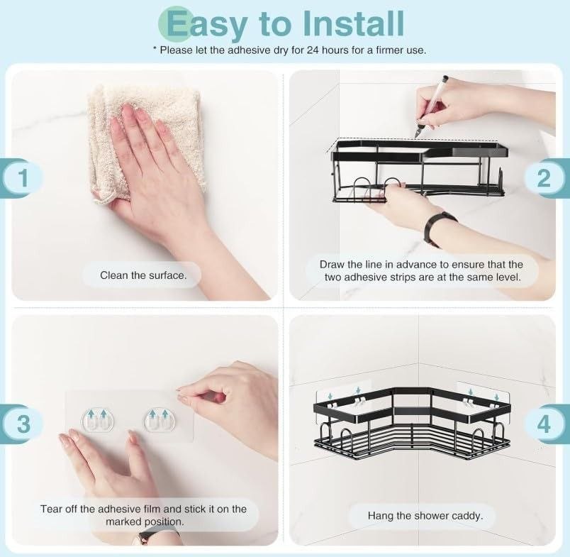 رفوف زاوية ذكية بدون حفر – نظّم حمامك و مطبخك بأناقة وثبات قوي 💎✨