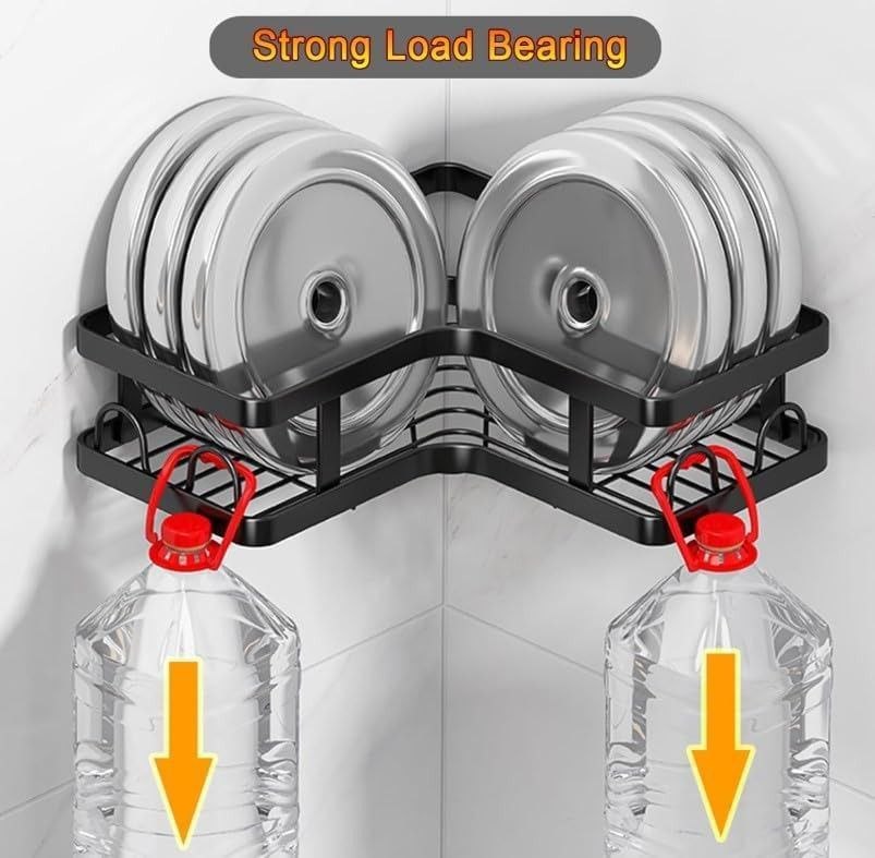 رفوف زاوية ذكية بدون حفر – نظّم حمامك و مطبخك بأناقة وثبات قوي 💎✨