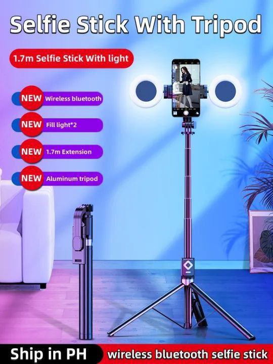 Selfie Stick Pro 170cm – ستاند + إضاءة احترافية لتصوير واضح ومحتوى بجودة عالية 💡🎥